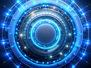 Futuristic Portal with Electric Blue Energy Rings and Advanced Technology Design in Sci-Fi Style