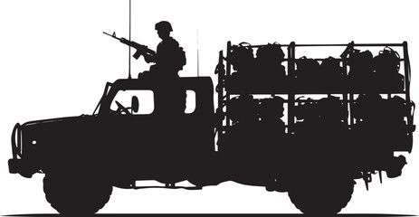 Supply Truck A truck moving supplies or soldiers. full length silhouette black vector illustration
