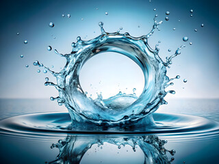 Fototapeta premium High-Speed Photograph of Water Drop Splash Forming Perfect Crown Shape on Reflective Blue Surface
