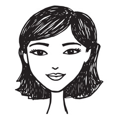 Beautiful Woman Doodle Black and White Illustration Fashion Girl Portrait Line Art Sketch Vector