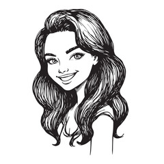 Beautiful Woman Doodle Black and White Illustration Fashion Girl Portrait Line Art Sketch Vector