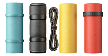 Colorful Isolated Containers with Rope on Transparent Background