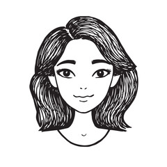 Beautiful Woman Doodle Black and White Illustration Fashion Girl Portrait Line Art Sketch Vector