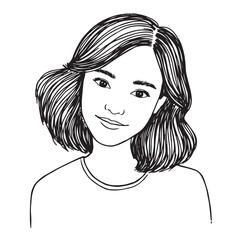 Beautiful Woman Doodle Black and White Illustration Fashion Girl Portrait Line Art Sketch Vector