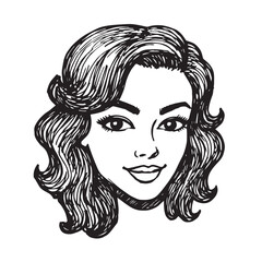 Beautiful Woman Doodle Black and White Illustration Fashion Girl Portrait Line Art Sketch Vector