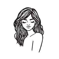 Beautiful Woman Doodle Black and White Illustration Fashion Girl Portrait Line Art Sketch Vector