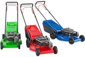Lawn mowers, colored, transparent background