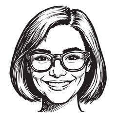 Beautiful Woman Doodle Black and White Illustration Fashion Girl Portrait Line Art Sketch Vector