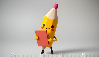 Kawaii Pencil A pencil with a face holding a notebook