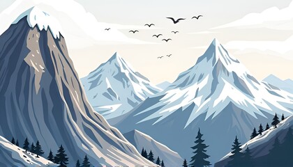 Mountain Landscape Cartoonish mountains with snowcaps tiny climb