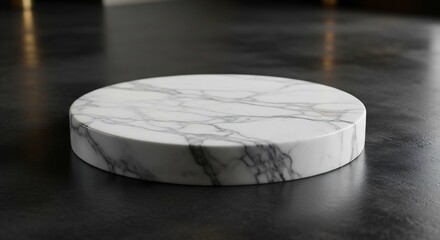 Elegant White Marble Round Pedestal on Dark Surface, Minimalist Product Display
