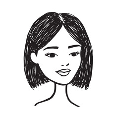 Beautiful Woman Doodle Black and White Illustration Fashion Girl Portrait Line Art Sketch Vector