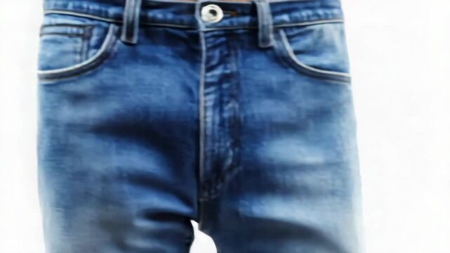 A close-up shot of a worn-in pair of blue jeans with visible stitching and fabric texture