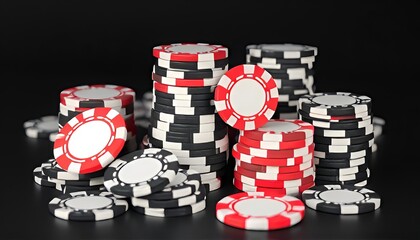 Poker Chips Stacked and scattered poker chips