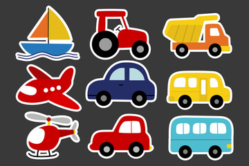 Transportation Clipart Set with Cars, Buses, Trucks and Airplanes