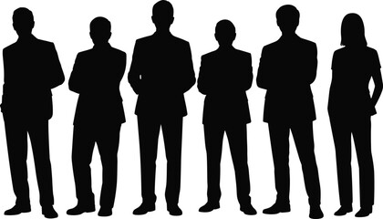 Silhouettes of business professionals in suits with ASCEND text, teamwork, leadership, ambition, growth, corporate success, motivational concept