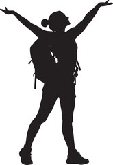 Stretching After Hiking A person stretching their arms or legs, recovering from a long hike with a backpack. full length silhouette black vector illustration