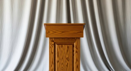 Elegant Wooden Lectern Against Draped Fabric: Studio Shot