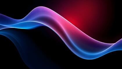 Abstract flowing wave of vibrant blue and pink light against a dark background with a red glow.