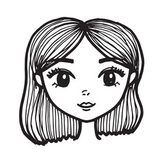 Beautiful Woman Doodle Black and White Illustration Fashion Girl Portrait Line Art Sketch Vector