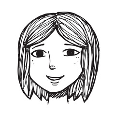 Beautiful Woman Doodle Black and White Illustration Fashion Girl Portrait Line Art Sketch Vector