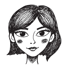 Beautiful Woman Doodle Black and White Illustration Fashion Girl Portrait Line Art Sketch Vector