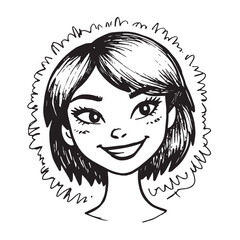 Beautiful Woman Doodle Black and White Illustration Fashion Girl Portrait Line Art Sketch Vector