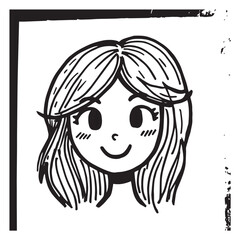 Beautiful Woman Doodle Black and White Illustration Fashion Girl Portrait Line Art Sketch Vector