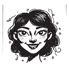 Beautiful Woman Doodle Black and White Illustration Fashion Girl Portrait Line Art Sketch Vector