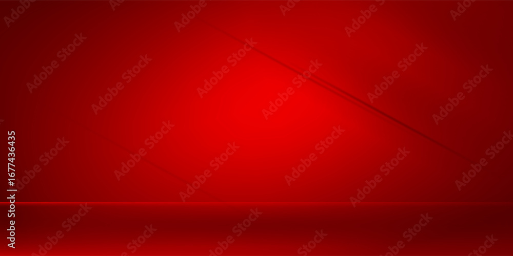 Poster wall interior background, studio and backdrops show products.with shadow from window color red backg