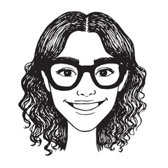 Beautiful Woman Doodle Black and White Illustration Fashion Girl Portrait Line Art Sketch Vector