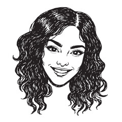 Beautiful Woman Doodle Black and White Illustration Fashion Girl Portrait Line Art Sketch Vector