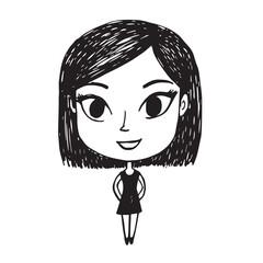 Beautiful Woman Doodle Black and White Illustration Fashion Girl Portrait Line Art Sketch Vector