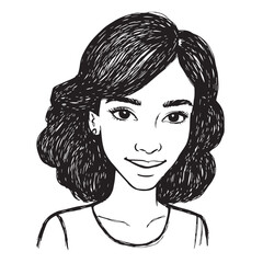 Beautiful Woman Doodle Black and White Illustration Fashion Girl Portrait Line Art Sketch Vector