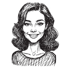 Beautiful Woman Doodle Black and White Illustration Fashion Girl Portrait Line Art Sketch Vector