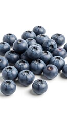 Cluster of fresh blueberries scattered randomly, isolated on seamless white background, minimal styling.

