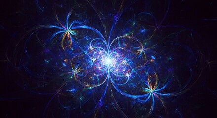 Ethereal Blue Purple Fractal Light Burst: Intricate Cosmic Energy Bloom