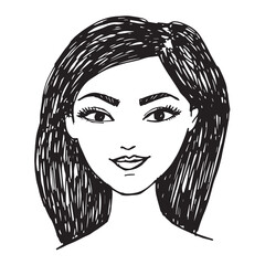 Beautiful Woman Doodle Black and White Illustration Fashion Girl Portrait Line Art Sketch Vector