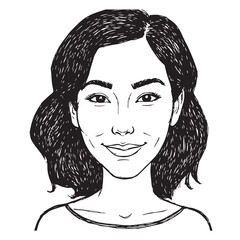 Beautiful Woman Doodle Black and White Illustration Fashion Girl Portrait Line Art Sketch Vector