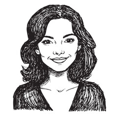 Beautiful Woman Doodle Black and White Illustration Fashion Girl Portrait Line Art Sketch Vector