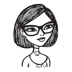 Beautiful Woman Doodle Black and White Illustration Fashion Girl Portrait Line Art Sketch Vector