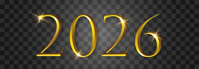Vector 2026, Happy New Year gold particles design. Vector luxury light sparkles. Vector gold glitter particles shine isolated on png background
