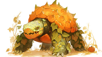 Combination of animal and fruit, turtle and pumpkin