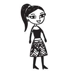 Beautiful Woman Doodle Black and White Illustration Fashion Girl Portrait Line Art Sketch Vector
