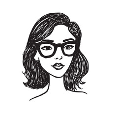 Beautiful Woman Doodle Black and White Illustration Fashion Girl Portrait Line Art Sketch Vector