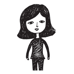 Beautiful Woman Doodle Black and White Illustration Fashion Girl Portrait Line Art Sketch Vector