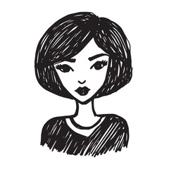 Beautiful Woman Doodle Black and White Illustration Fashion Girl Portrait Line Art Sketch Vector