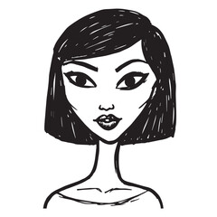 Beautiful Woman Doodle Black and White Illustration Fashion Girl Portrait Line Art Sketch Vector