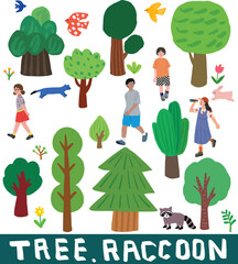 나무와 숲, 동물, 사람을 직접 그린 일러스트