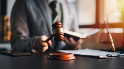 Attorney Holding Gavel for Auction Legal Lawyer Judge Courthouse Trial Business Concept Rights Law...